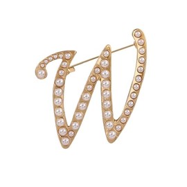 Gold Initial Letter A-Z Brooch Pin Imitation Pearl Initial Letter Pin Gold 26 Alphabets Badges Breastpin for Women Girls Clothing Hat Bags Decor (W)