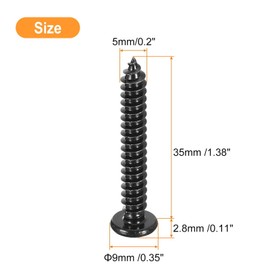 TA-VIGOR 50Pcs Self Tapping Screws, M5 Phillips Pan Head Screw, 35mm Round Head Tapping Screws, Stainless Steel Machine Wood Fasteners Bolts for Wood, Drywall, Furniture, Repairing, Black