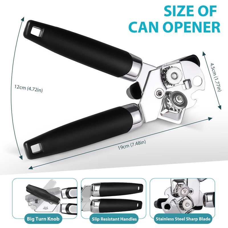 Tin Opener, Lychico 3-in-1Can Opener Handheld Heavy Duty Stainless Steel