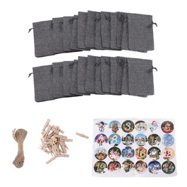 24PCS Drawstring Christmas Bag Lucky Number Gift Bag Christmas Sack Christmas Advent Calendar PouchGray