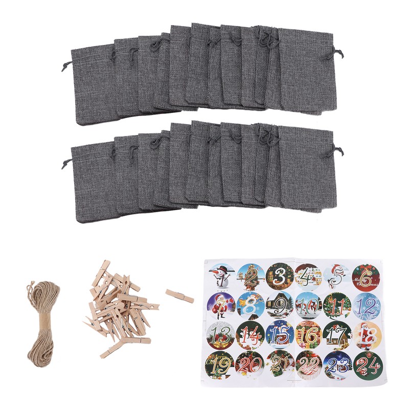 24PCS Drawstring Christmas Bag Lucky Number Gift Bag Christmas Sack