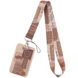 JIXIWANG Cute Bear ID Lanyard with Card Holder - Brown Preppy Keychain Be Kind Neck Strap Clip for Keys, ID Badges - for Teachers, Students, Kids, Women, Girls