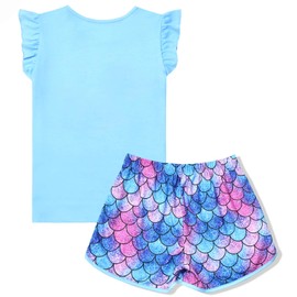 QPANCY Girls Mermaid Pjs Summer Pajama Sets Flutter Sleeve Kid Cotton Sleepwear,Size 6 7