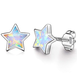 Hypoallergenic Star Girls Earrings, S925 Sterling Silver Post Fire Opal Stud Earrings For Women ARSKRO Tiny Little Small Cute Earring Jewelry Gifts for Kids Sensitive Ears