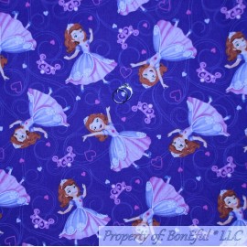Springs Creative BonEful FABRIC FQ Cotton Quilt Purple Princess SOPHIA Girl Dress Pink Heart SALE