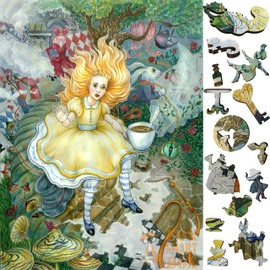 Wooden Jigsaw Puzzle for Adults - Uniquely Shaped Pieces - Made in USA by FoxSmartBox - 439 Pieces - Alice's Fantasies