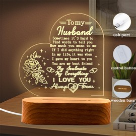 Gifts for Husband, Husband Birthday Gifts, Acrylic Night Light Gifts with Touching Words, 3D Illusion Lamp Gifts, Bedroom Decor Light, Husband Gifts for Christmas, Valentine's Day, Thanksgiving