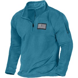NUOKESASI USA Flag Graphic sweatshirt for men,American Patriotic 1/4 Zip Long Sleeve Pullover with shoulder pocket Blue-L