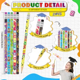 Sabary 48 Pcs Graduation Pencils Silicone Bracelets Set Graduation Party Favors Motivational Rainbow Pencils with Eraser Rubber Wristbands for Grade End-of-year Gifts(Vivid)