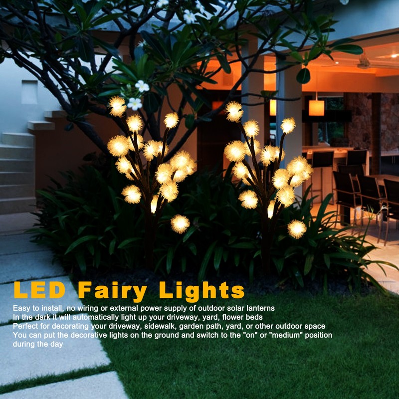 2pcs 20LED Solar Powered Fairy Lights Outdoor Dandelion Lamp Garden
