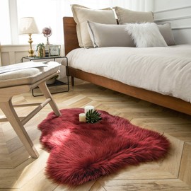 Ashler faux fur rug, Fluffy Shaggy Area Rug Ultra Soft 2 x 3 Feet Sheepskin Fur Rug, Deep Red Fuzzy Rug Machine Washable Shag Rug, Nursery Decor Throw Rugs for Bedroom, kids room, Living Room