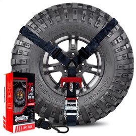 SpeedStrap 3 Point Spare Tire Tie-Down - Heavy Duty Ratchet Y Strap for UTV, Off Road Trucks, ATV, Buggy, Roof Rack - 2" Straps with Swivel Hooks fits 36"-48" Tires