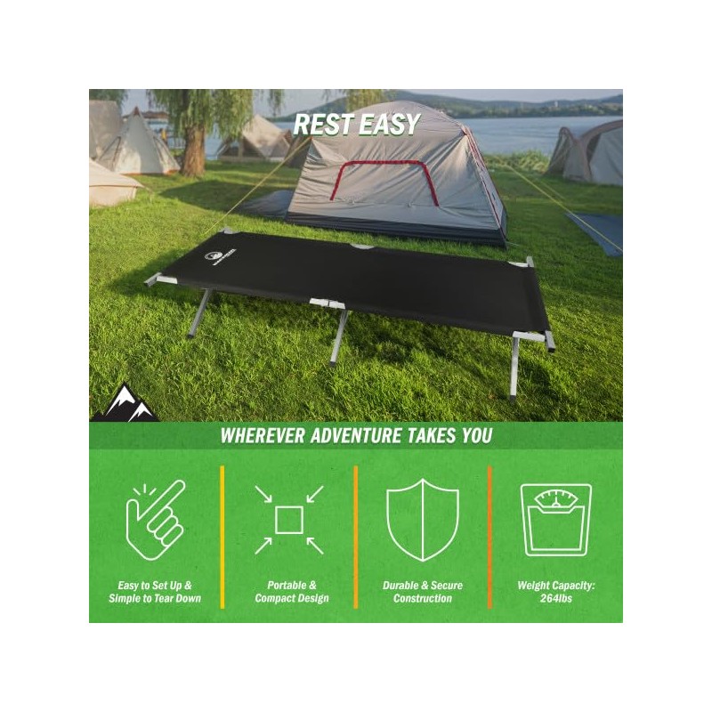 Wakeman Camping Cot - Portable Folding Bed with Carry Bag