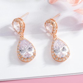 HAISWET Rose Gold Tone Cubic Zirconia Bridal Teardrop Drop Earrings