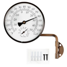 Foxyoo 4-Inch Outdoor Thermometer and Humidity Gauge, Window Thermometer for Outside Temperature and Humidity Monitor, Brass Analog Dial, Battery-Free for Patio, Garage, Greenhouse, Garden, Wall
