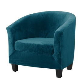 Mingfuxin 2 Pieces Tub Chair Covers，Upgraded 2 IN 1 Design Stretch Velvet Armchair Sofa Slipcover with Cushion Cover, Non Slip Club Bucket Chairs Sofa Couch Covers (Upgraded-Water Blue, Velvet)