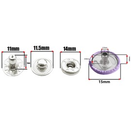 Trimming Shop Pack of 10 4-Part Press Studs Silver - 15mm Snap Spring Fasteners Lilac Purple