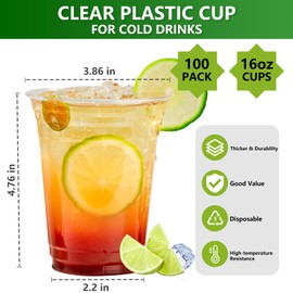 NutriBox 16 oz Plastic Cups 100 Pack, BPA Free Disposable Cups, Extra Thick Plastic Cup, Sturdy Party Cup for Birthday, Wedding, Graduation, Thanksgiving, Christmas
