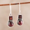 NOVICA Artisan Handmade Garnet Dangle Earrings Square Circular from India