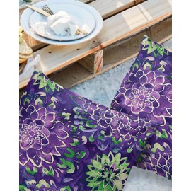 DecorLovee Purple Green Flowers Waterproof Outdoor Pillow Covers, Decorative Pillow Cases, Watercolor Vintage Botanical Square Garden Throw Cushion Cases for Patio/Sofa/Couch 18"x18" 2 Pack
