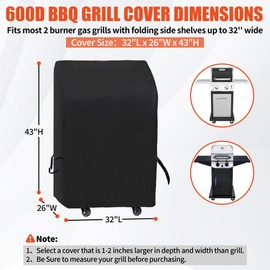iCOVER Small Grill Cover - 30 inch Two Burner BBQ Gas Grills Covers 600D Heavy Duty Waterproof, Fits Weber/Char-Broil/Brinkmann/Nexgrill/Jenn Air/Pit Boss 3 Series with Collapsed Side Tables