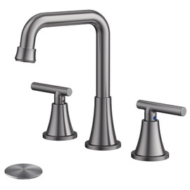 Bathroom Faucet 3 Hole, Brushed Grey Bathroom Sink Faucet with Drain Assembly and Supply Lines, Square Spout Widespread Bathroom Faucet for Bathroom Vanity RV Outdoor