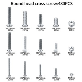 480 Pcs Pan Head Screws Bolts and Nuts Set, M2 M3 M4 Metric Hex Button Socket Head Cap Screws Nuts and Bolts, Allen Phillips Drive Head Machine Bolts Nuts Fastener Hardware Assortment Kit