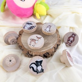 Lasyman Animal Wood Dresser Cabinet Drawer Knobs Round Unique Decorative Wooden Drawer Knobs for Kids Cabinets (8, Log Color)