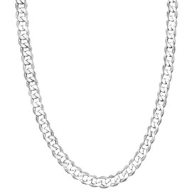 Honolulu Jewelry Company Solid Sterling Silver 7mm Cuban Curb Link Chain Necklace or Bracelet For Men Lobster Clasp Made in Italy (20 Inches)