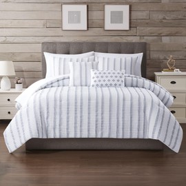 Modern Threads 5-Piece Jacquard Comforter Set, Bianca King in White – Elegant Comforter, 2 Pillow Shams, and 2 Decorative Pillows