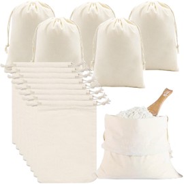 SMYJDMM Cotton Muslin Drawstring Bags, 14pcs Cream-colored Breathable Pouches with Drawstring, 15 x 20cm, Perfect for Food Storage, Gift Wrapping, Travel Storage