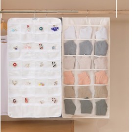Large Hanging Zipper Jewelry Organizer Travel Jewelry Storage Roll Hanger Bag with Pocket Necklace Wall Dustproof Closet Wall Underwear Hanging bag Oxford Mesh Pocket Rotating Metal Hanger Organizer