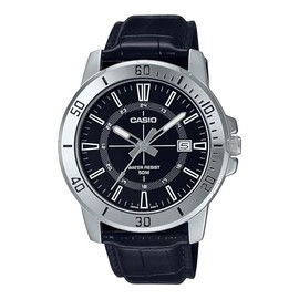 Casio MTP-VD01L-1CV Men's Enticer Leather Band 24 Hour Black Index Dial Casual Analog Sporty Watch