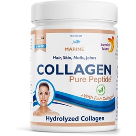 Swedish Nutra Hydrolyzed Marine Collagen Powder, 10,000 mg Supplement - 30 Day Supply, 300g Pack | Type 1 & 3 Collagen & Pure Peptide | Healthy Hair, Skin, Nails, Joints I 100% Natural & Gluten Free