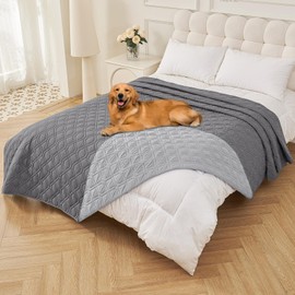 Smiry Waterproof Dog Blanket, 82x120 Inch Soft Pet Bed Cover Reversible, Washable Sofa Couch Furniture Protector for Small Medium Large Dog Puppy Cat, Grey/Light Grey