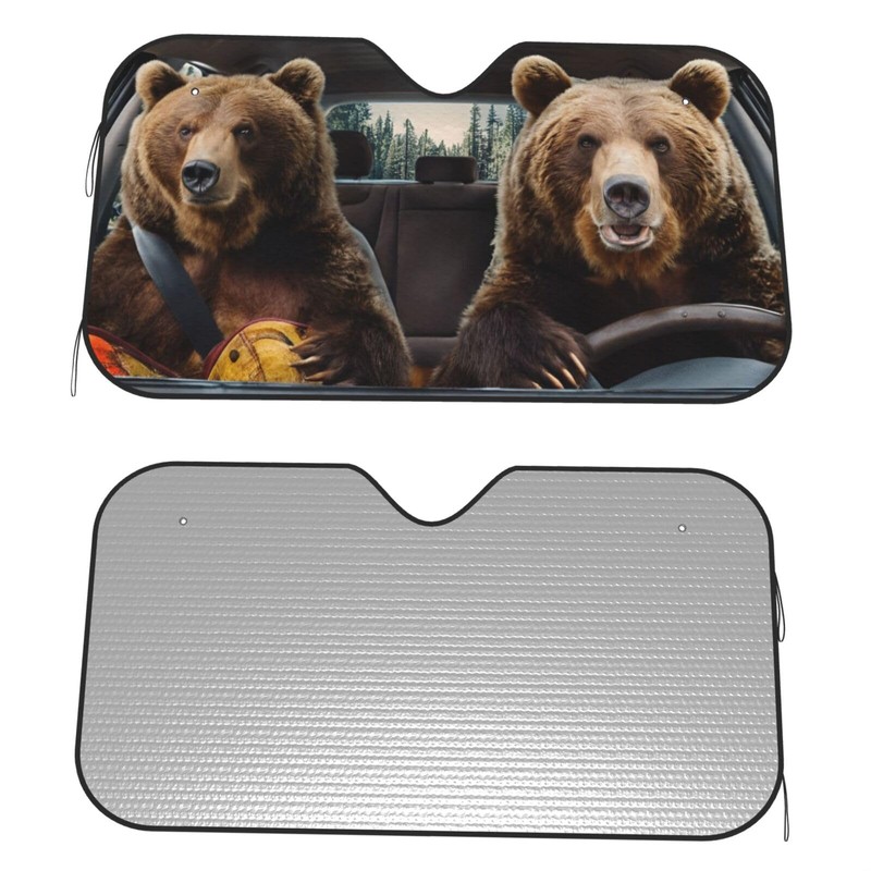 Dujiea Car Front Window Sunshade, Funny Driving Bear Foldable Auto