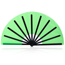 BOXOB Large Foldable Hand Fan, Plastic Fabric Rave Folding Held Handheld Fan Manual Portable for Line Dancing Wedding Party Decoration Performance Supplies (Green & Black)
