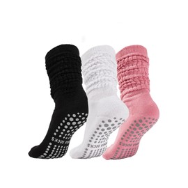 Kuunioli Pilates Socks with Grips for Women, Yoga Slouch Socks, Non Silp Scrunch Slipper Long Sock for Hospital Barre Workout