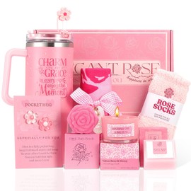 Gifts for Women Self Care Gifts Get Well Soon Gifts Thank You Gifts Retirement Gift, Rose Relaxing Spa Gift Basket Self Care Package for Women Girlfriend Wife Mom Sister Friend Her w/ 40oz Tumbler