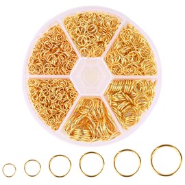 1000pcs Gold Jump Rings for Jewelry Making, Metal Open O-Ring Plated Round Ring Connectors, for Choker Necklace Earing Bracelet Chain DIY Supplies Findings And Repair (4mm 5mm 6mm 7mm 8mm 10mm)