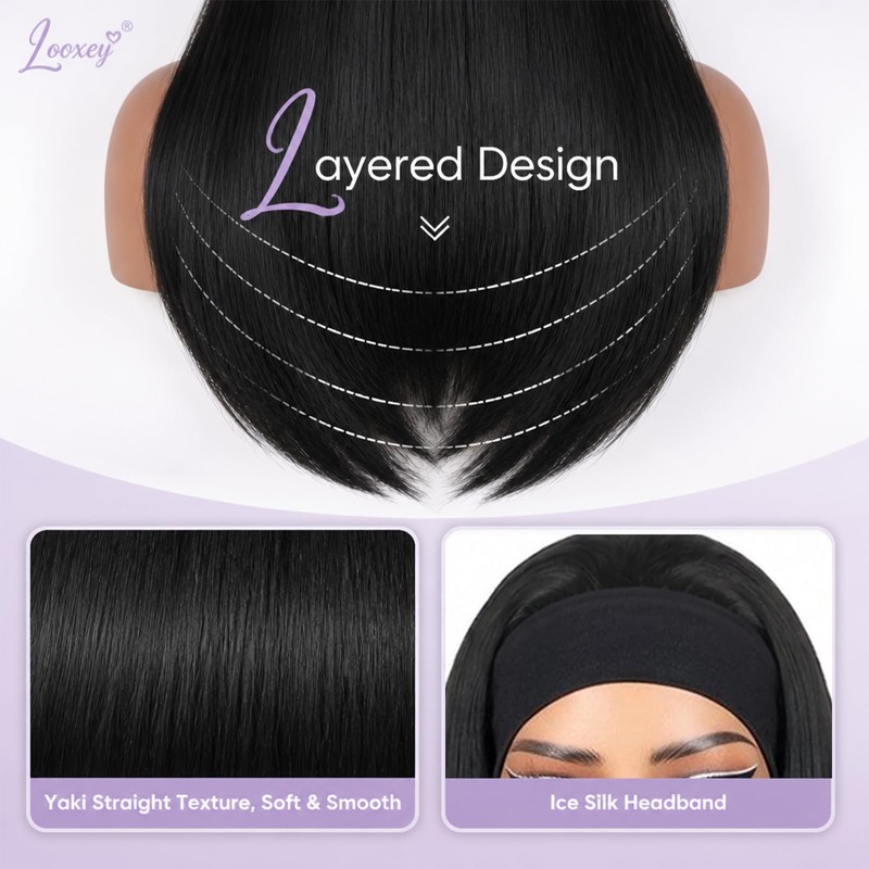 Layered Headband Wig Long Straight Headband Wigs for Black Women