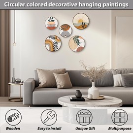 CSHVJ 5 Pcs Boho Wall Decor Sun Leaves Wall Art Bohemian Decor Rustic Wooden Hanging Sign Wood Plaque Geometric Minimalist Modern Decor Home Decor for Living Room Bedroom Farmhouse Office Wood Art