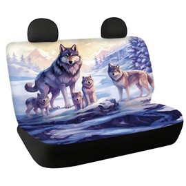 WELLFLYHOM Wolf Car Accessories Bench Seat Cover for Trucks Universal Fit Saddle Blanket Seats Covers Non Split Rear Car Seat Protector Vehicle Interior Decor for SUV Van Sedan