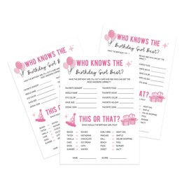 UHADRE Who Knows The Birthday Girl Best Game-Set of 30, Pink Cards, How Well Do You Know the Birthday Girl, Party Game Questionnaire-WKBG01