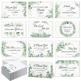 Motiskyy 100 Pack Religious Thank You Cards Bulk with Envelopes Stickers 10 Design Assortment with Scripture Blessings Inspirational Bible Verse Religious Thank You Cards (Leaf)