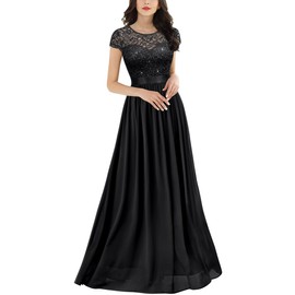 Miusol Women's Classy Scoop Neck Sequin Lace Contrast Bridesmaid Party Maxi Dress (X-Large, Black)