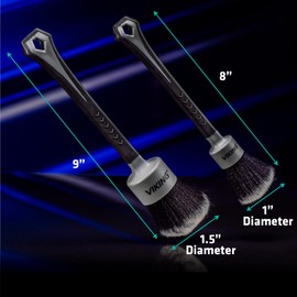 VIKING Car Detailing Brush Set for Car Cleaning Kit, Super-Soft Bristles for Interior Detail, Black/Grey, includes Medium 1 Inch Diameter and Large 1.5 Inch Diameter Brush Heads, 2 Pack