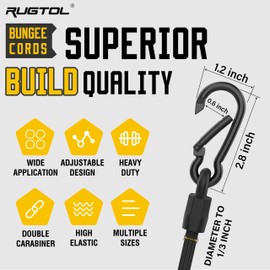 Bungee Cords with Hooks, Upgrade 45cm Adjustable Bungee Cords with Carabiner Hooks, Easy to Adjust from 18 to 45 cm Elastic Bungee Straps Short Rope with Clips Heavy Duty for Tarps, Car, 6 Pack