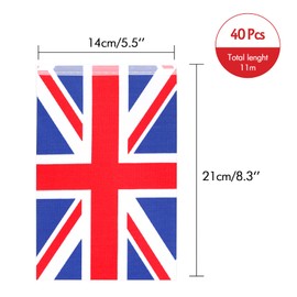 G2PLUS 11M Union Jack Flag Bunting, 40 PCS Rectangular Kings Coronation Bunting, Reusable Bunting Outdoor Waterproof for Kings Coronation Decoration