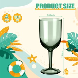 Singhoow 4 Set Floating Wine Glasses for Pool Shatterproof Plastic Drinkware Muted Color 13.5 oz Floating Cup with Stem Reusable Unbreakable Wine Cup, European Design, Outdoor, Hand Wash(Green)